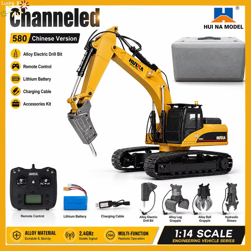 Rc Excavator Hobby - Huina Upgrade 1590 1/14 Metalowy Koparka